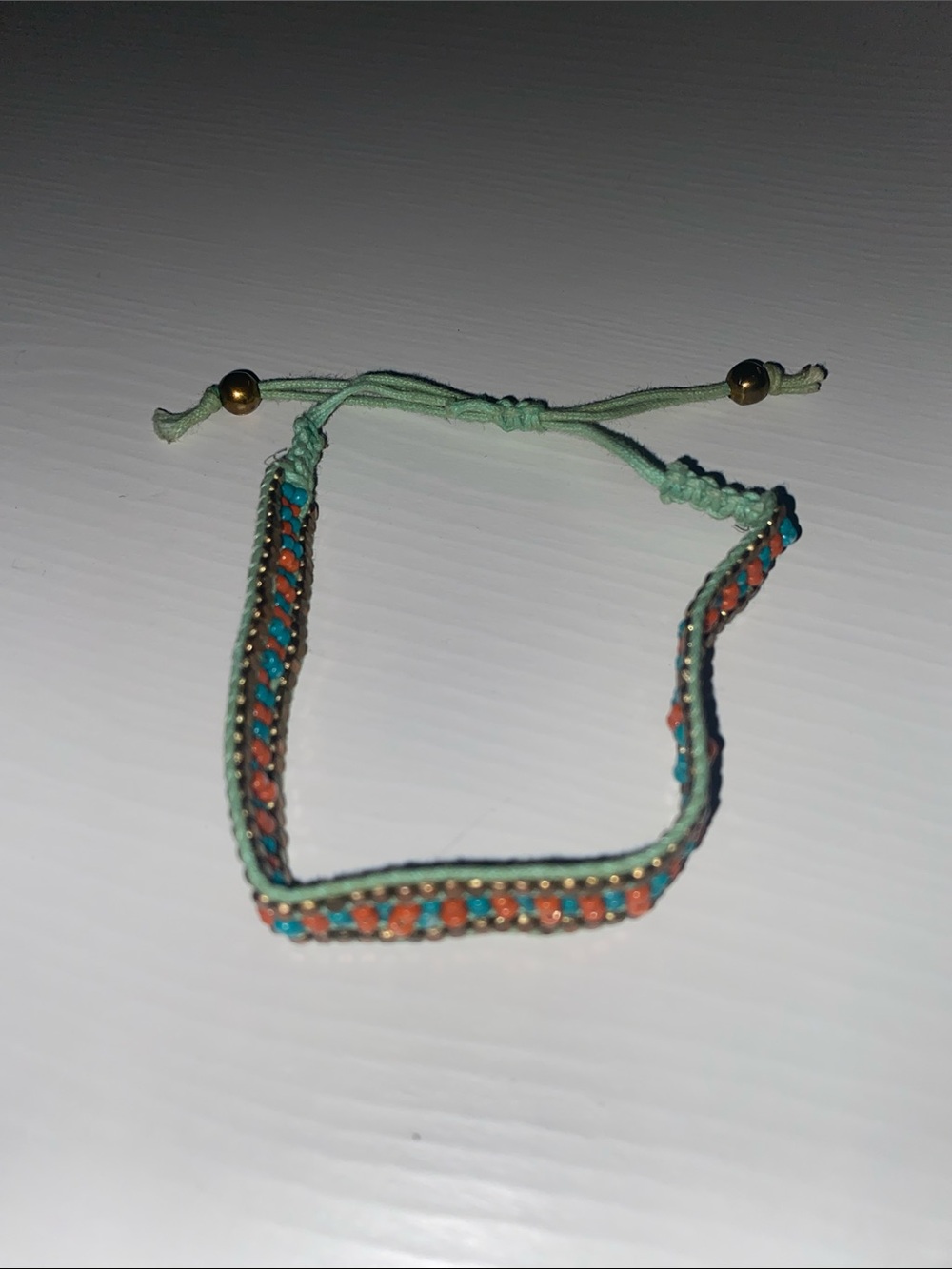 Handwoven Beaded Friendship Bracelet in Mint, Turquoise & Coral